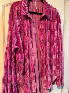 Free People Ruched Velvet Pink Shirt Jacket